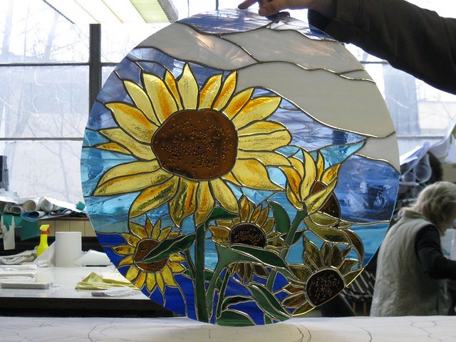 vitráž s přírodními motivy